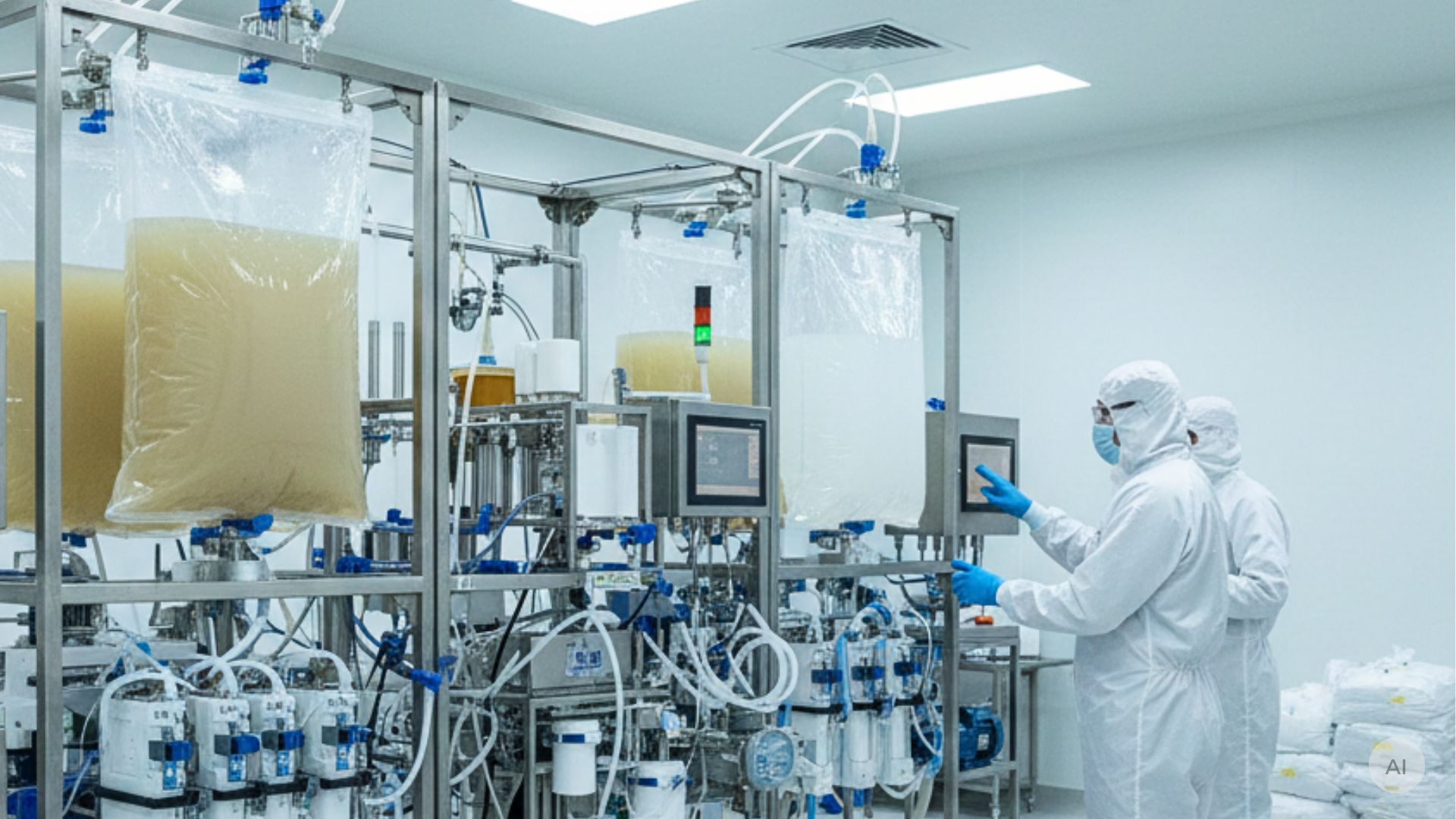 single-use-apparatuur in een farmaceutische omgeving