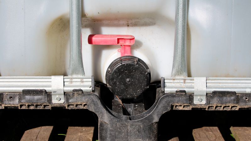 Close-up van een klep op een IBC-tank