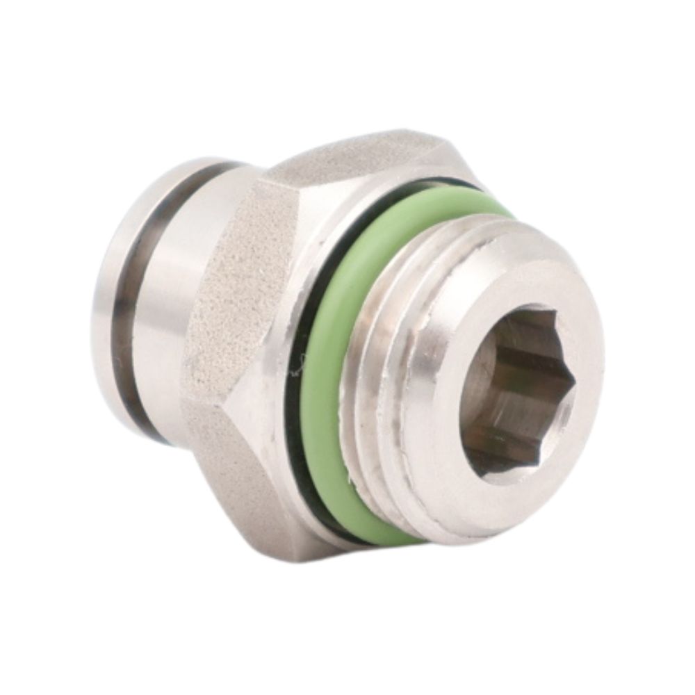 Push-in inschroefkoppeling met BSPP-buitendraad, gemaakt van roestvrij staal AISI 316. Inclusief Viton-pakking. Geschikt voor persluchtslangen. Bestel hier via de webshop!