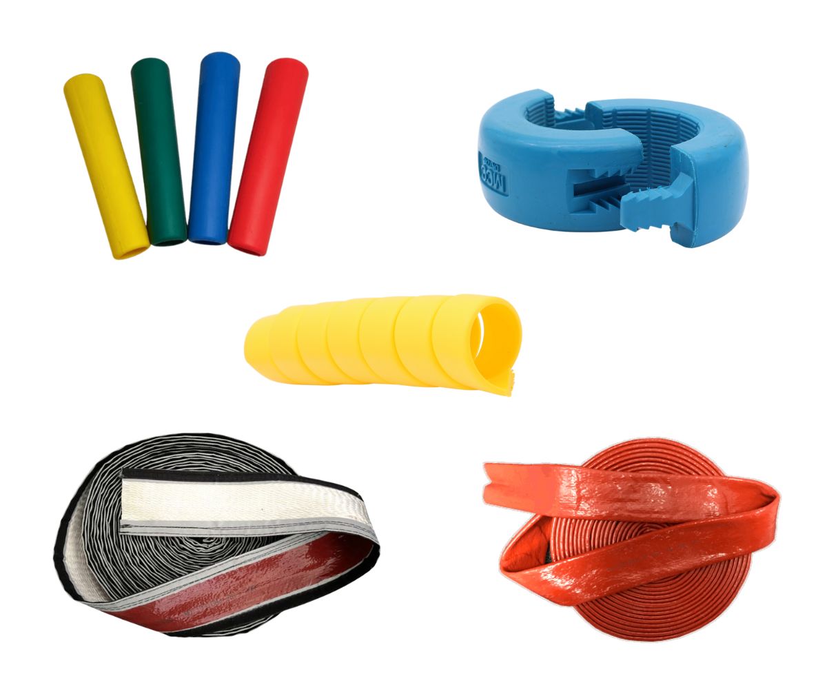 Slijtvaste slangbeschermers bijvoorbeeld in de voedingsmiddelenproductie. Flexibele ontwerpen en mogelijkheden voor kleurcodering. Bekijk hier het assortiment!