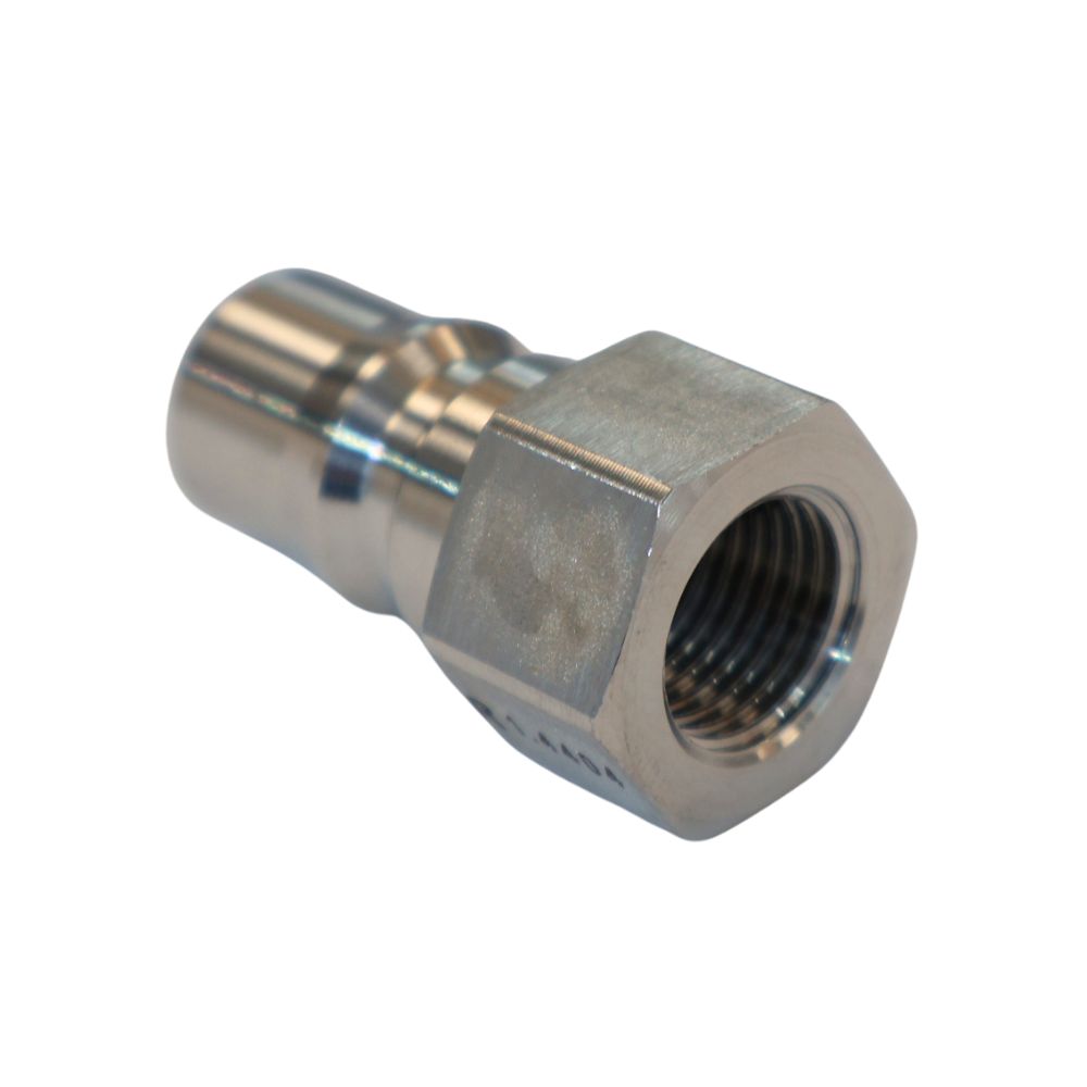 Roestvrijstalen hogedrukkoppelingsnippel met BSP-binnendraad voor vloeistoffen met bediening in 2 stappen, compatibel met Hansen. Bestand tegen maximaal 250 bar en 200 °C. Bestel online!