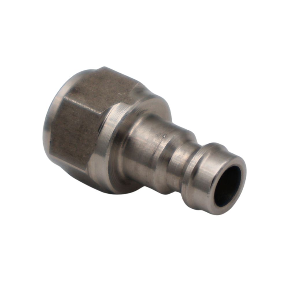 Roestvrijstalen AG MINI-koppelingsnippel met BSP-binnendraad, geschikt voor aansluiting op vaste installaties. Bestand tegen maximaal 12 bar en +100 °C. Robuust en met een lange levensduur. Bestel via de webshop!