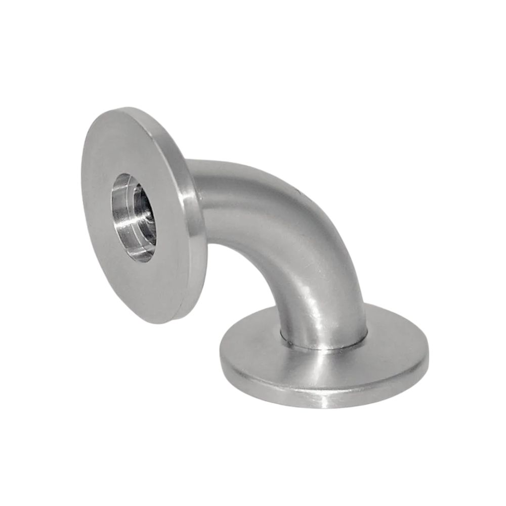 Vacuümbocht, 90° volgens de KF-standaard, AISI 316L. Wordt gebruikt om de richting van de leiding te veranderen. Compatibel met DIN 28403/ISO 2861. Bestel hier!