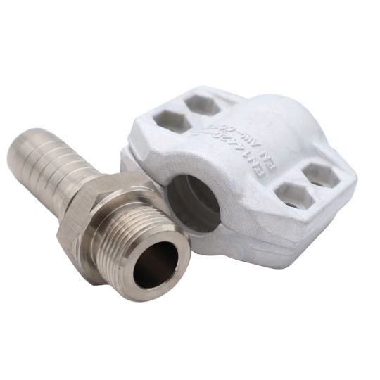 Onze AISI 316L BSP-nippel wordt geleverd met aluminium klemschalen. Wordt gebruikt voor productslangen die op apparatuur moeten worden aangesloten. Bestel hier!
