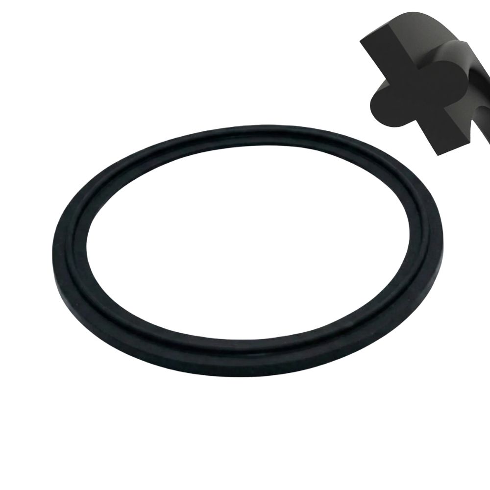 Zwarte EPDM-Clamp-koppelingspakking zonder lip voor zuivelbuiskoppelingen. Bestand tegen zuren, logen en CIP. FDA/USP-gecertificeerd. Tot 150 °C. Bestel hier!