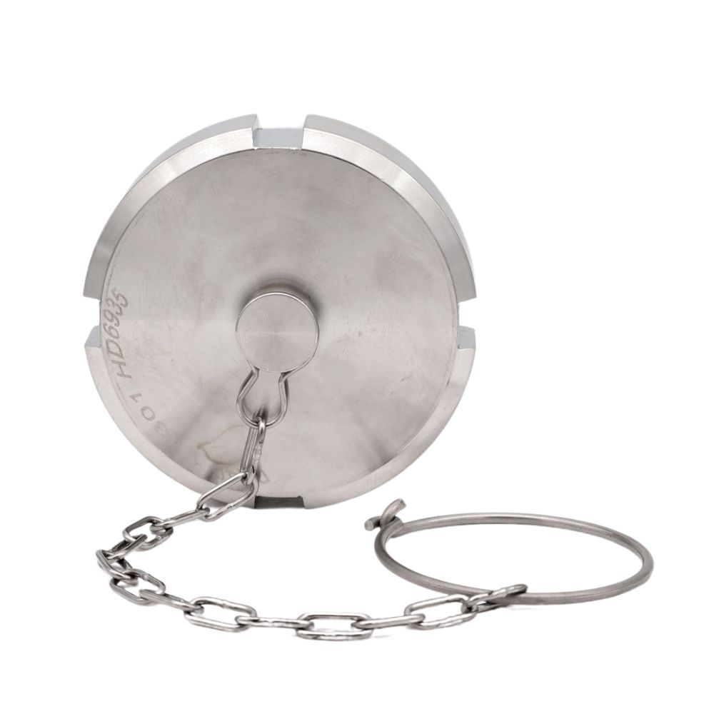 DIN-blindwartel van roestvrij staal met pen en ketting zorgt voor een hygiënische en betrouwbare afdichting. Perfect voor de voedselproductie. Bestel hier via de webshop!