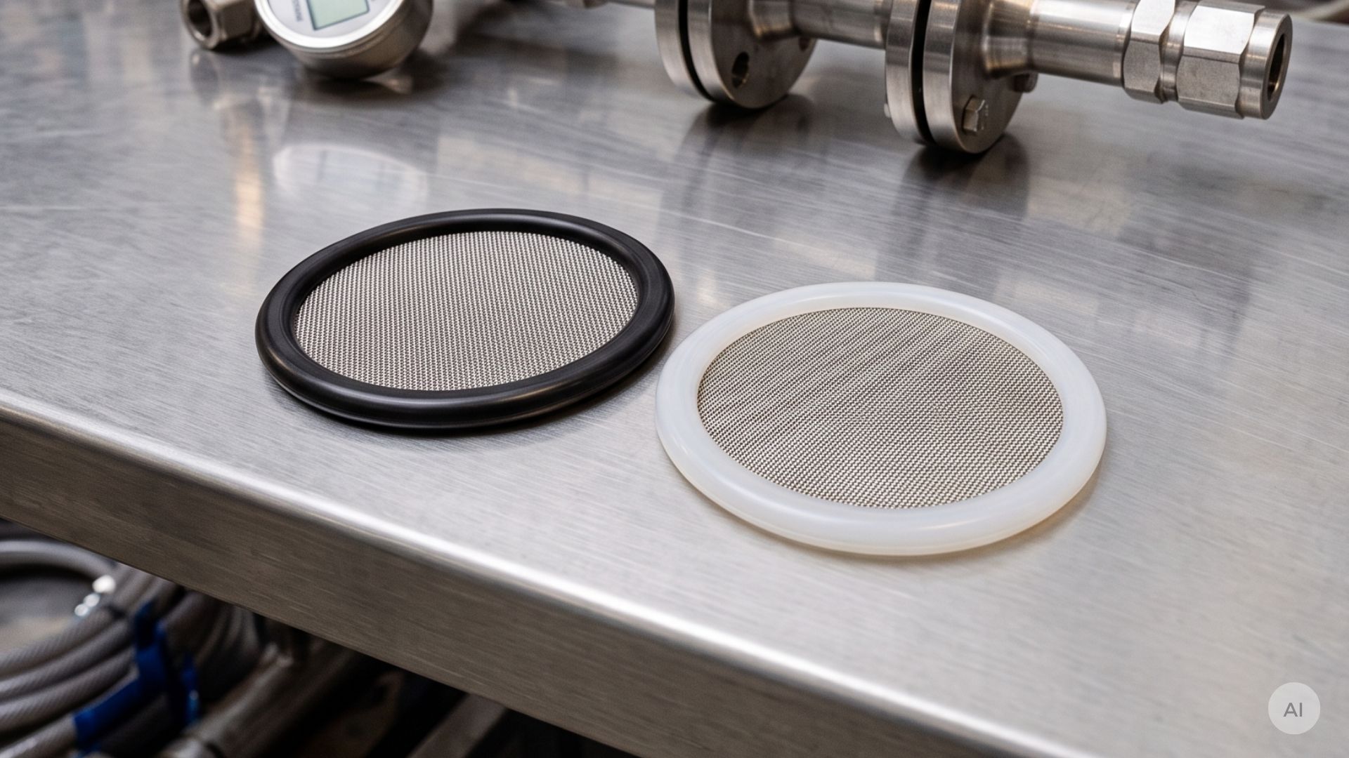 twee koppelingspakkingen met filter in EPDM en siliconen