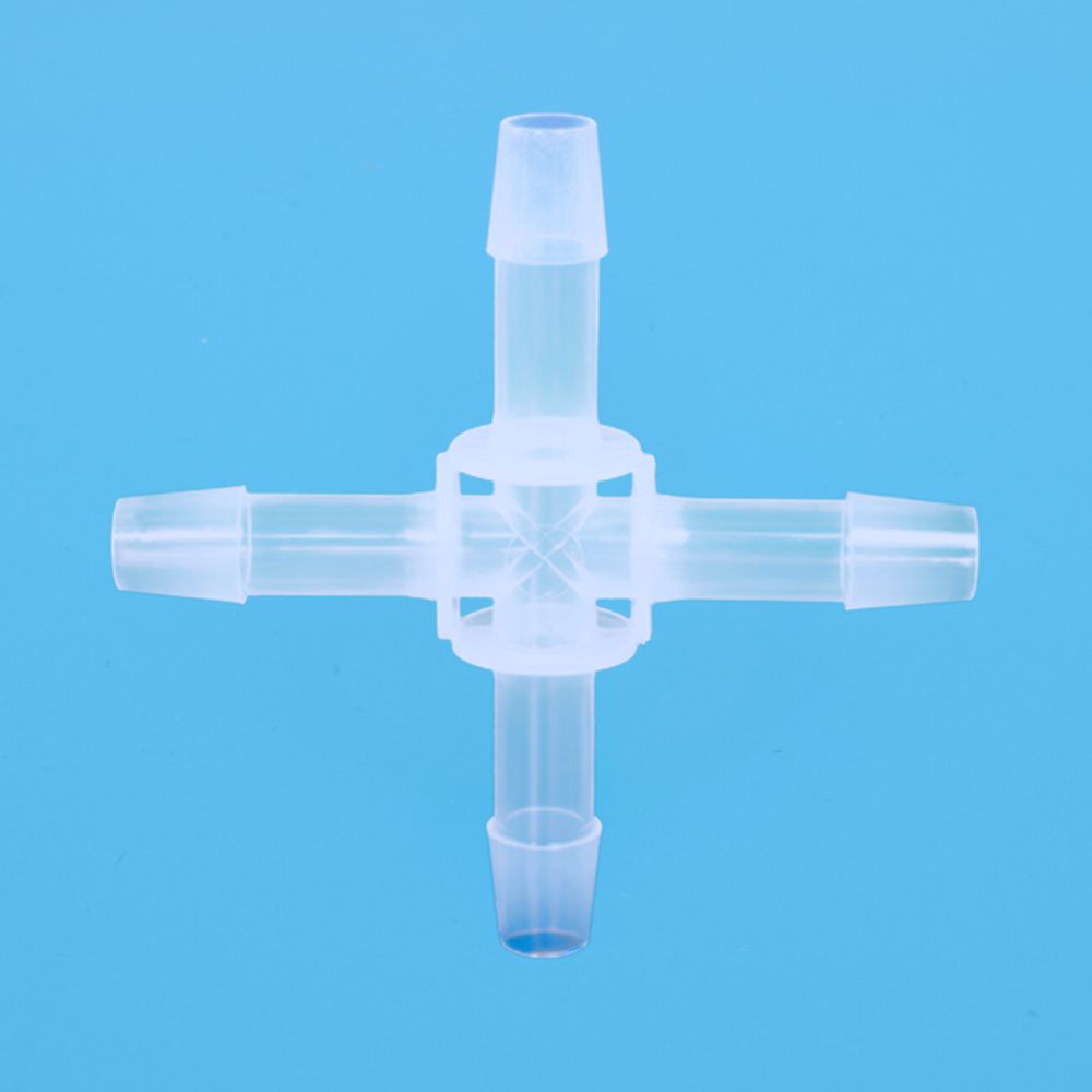 Kruisconnector van PP-kunststof, vervaardigd in een ISO-7-gecertificeerde cleanroom. Voor single-use-assemblages en aseptische slangverbindingen. Bestel nu!