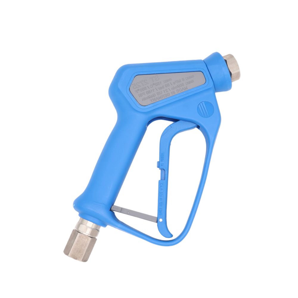 ST 2725 spoelpistool voor lagedrukinstallaties met draaikoppeling, snelkoppeling en roestvrijstalen ventielonderdelen. Ergonomische handgreep en EPDM-pakkingen. Tot 150 °C en 80 l/min. Bestel hier!
