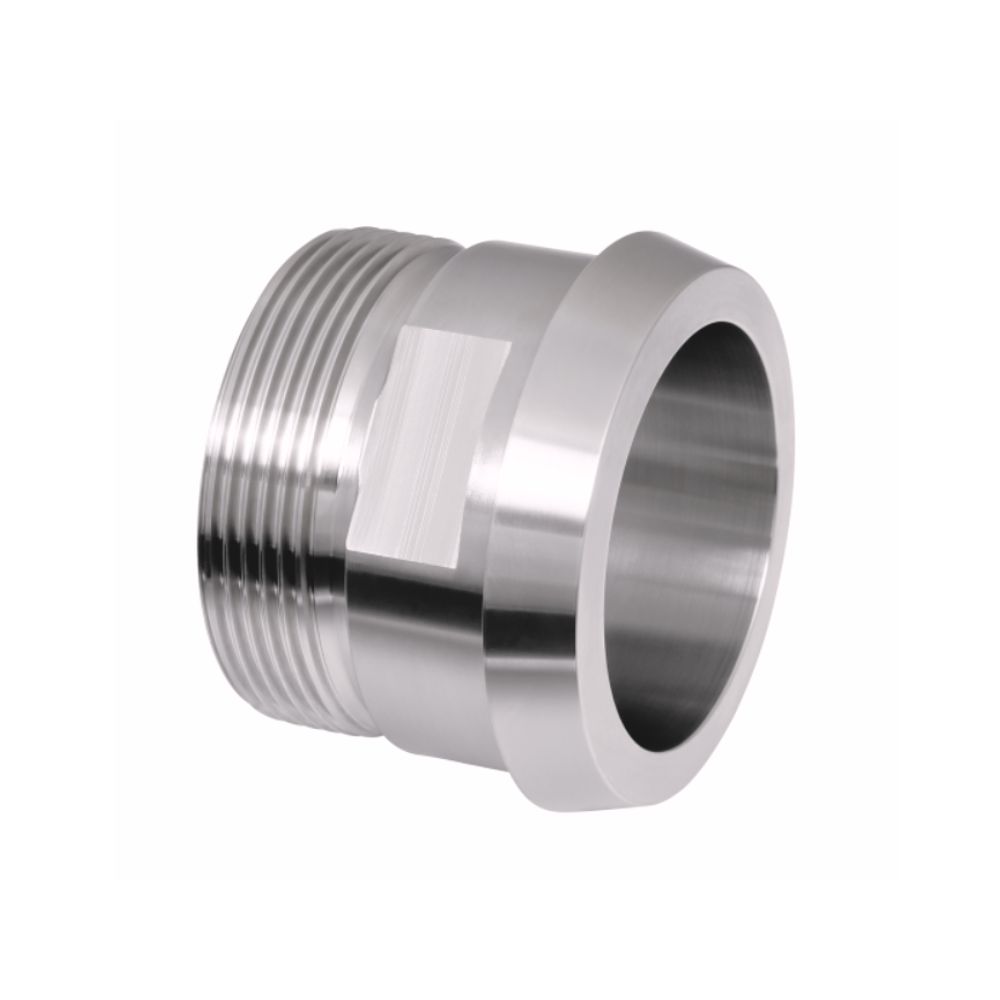 RVS DIN-kraag met BSP-nippel (AISI 316) voor hygiënische buisverbindingen in de voedingsmiddelenindustrie. Hoge kwaliteit. Bestel hier via de webshop!
