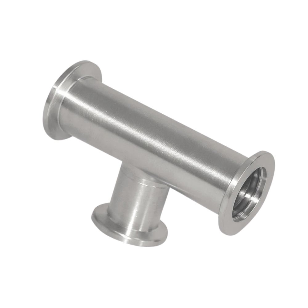 Vacuüm-T-stuk volgens KF-standaard, AISI 316L. Het wordt gebruikt om extra componenten te integreren. Compatibel met DIN 28403/ISO 2861. Bestel hier!