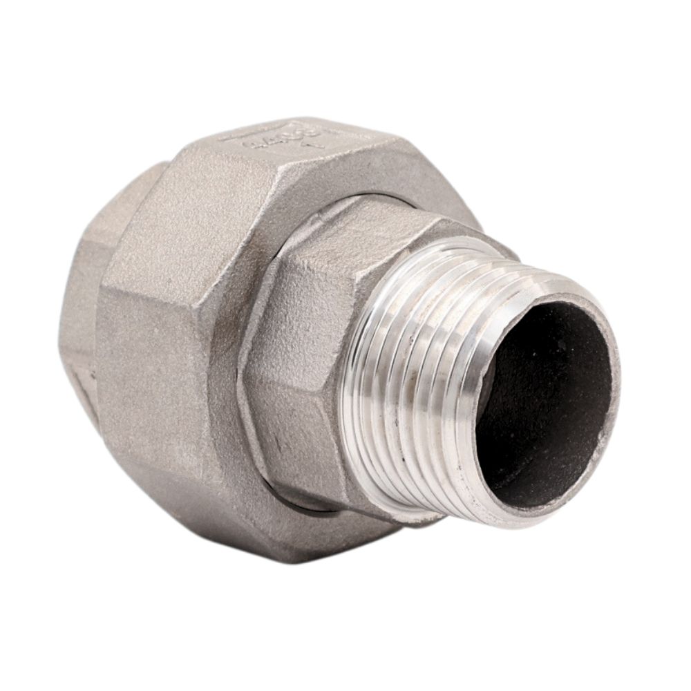 Corrosiebestendige driedelige koppeling van roestvrij staal AISI 316 met vlakke PTFE-afdichting. Geschikt voor industrieel gebruik. Bestel vandaag nog!